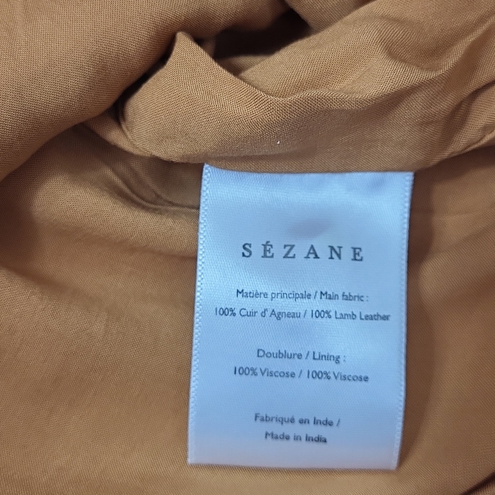 Sezane William Orange Lamb Leather High-Waist Cuffed Shorts. Size 6 - Picture 14 of 14